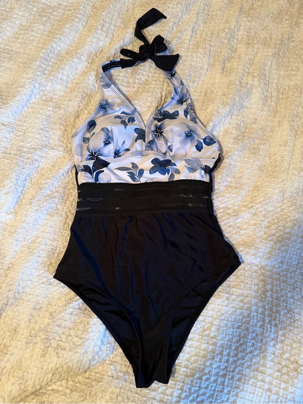 Cupshe Black Halter One-Piece Swimsuit with White Floral Accent